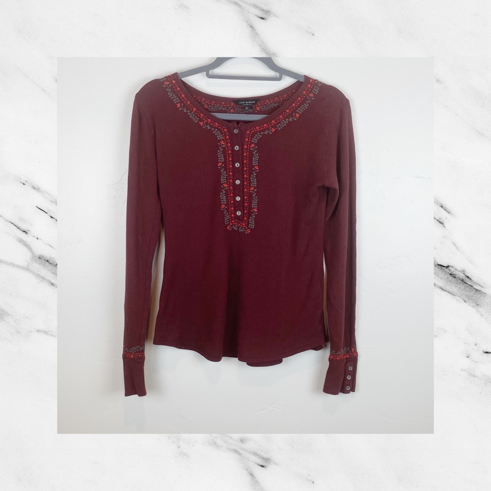 Lucky Brand Red Button Long Sleeve Thermal Henley